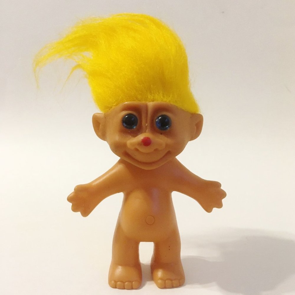 Troll Doll Orange Hair Blue Eyes Red Dot on Nose